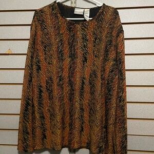 Napa Valley XL Long Sleeve Textured Sparkle Top Orange Black Gold Metallic